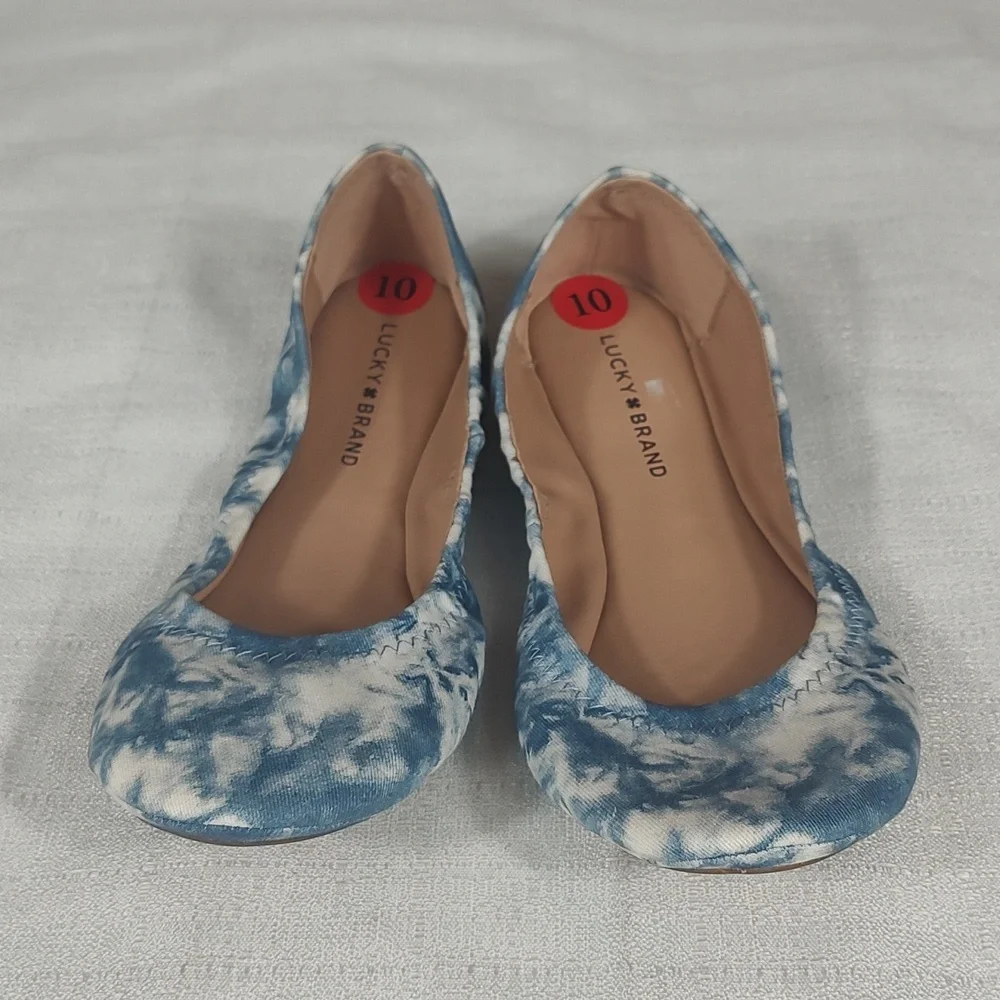 Lucky Brand White Blue Marble Slip On Ballet Slippers Flat Womens Size 10 - Picture 2 of 5